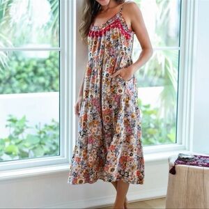NWOT: Natural Life Avery Boho Floral  Paisley Side Pockets Midi/Maxi Dress•Small